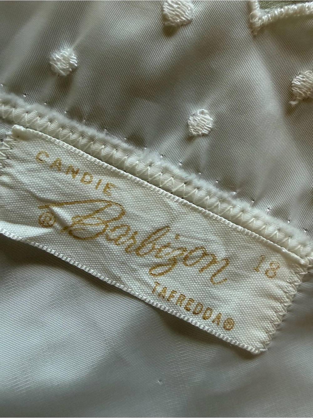 Vintage 1950s Barbizon Candie Tafredda Slip Dress Ivory Scalloped Coquette, L - Picture 14 of 16